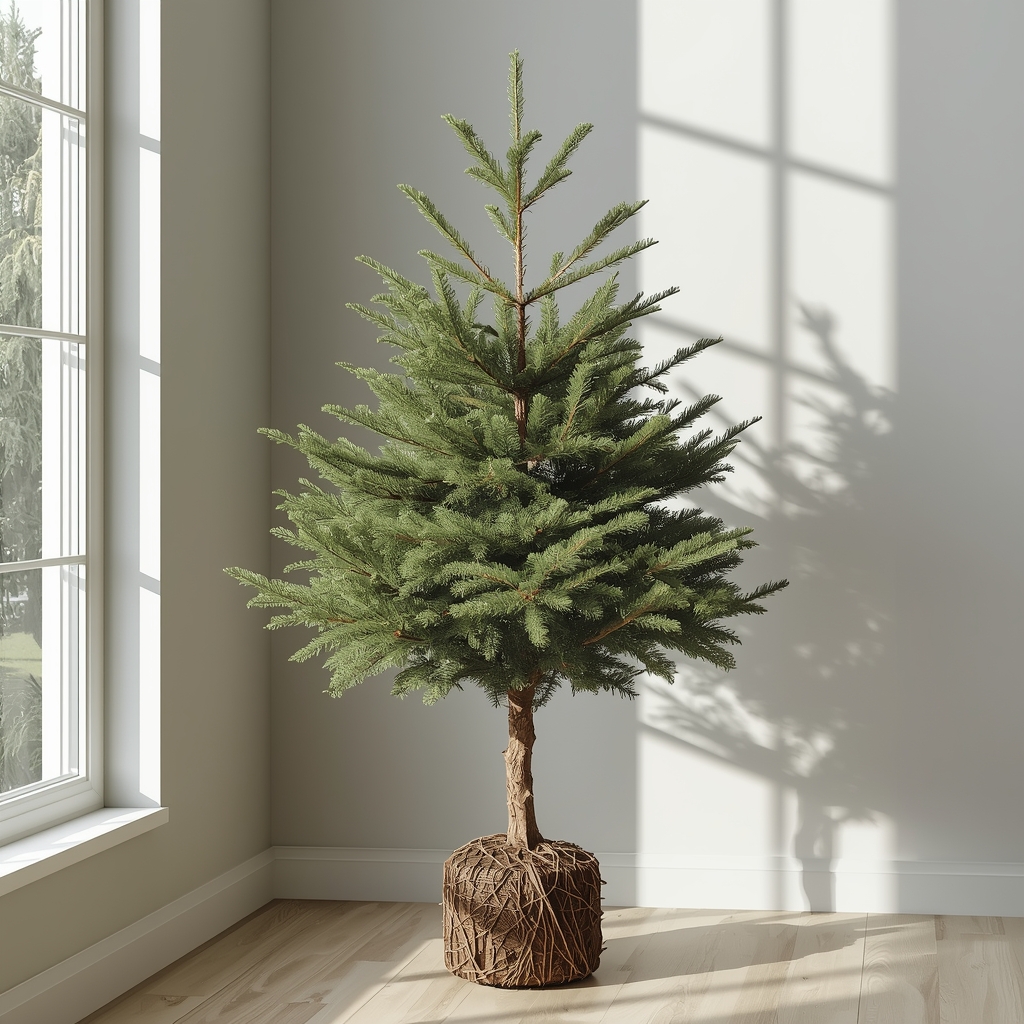 Jelka sa busenom u saksiji posle praznika spremna za presadjivanje