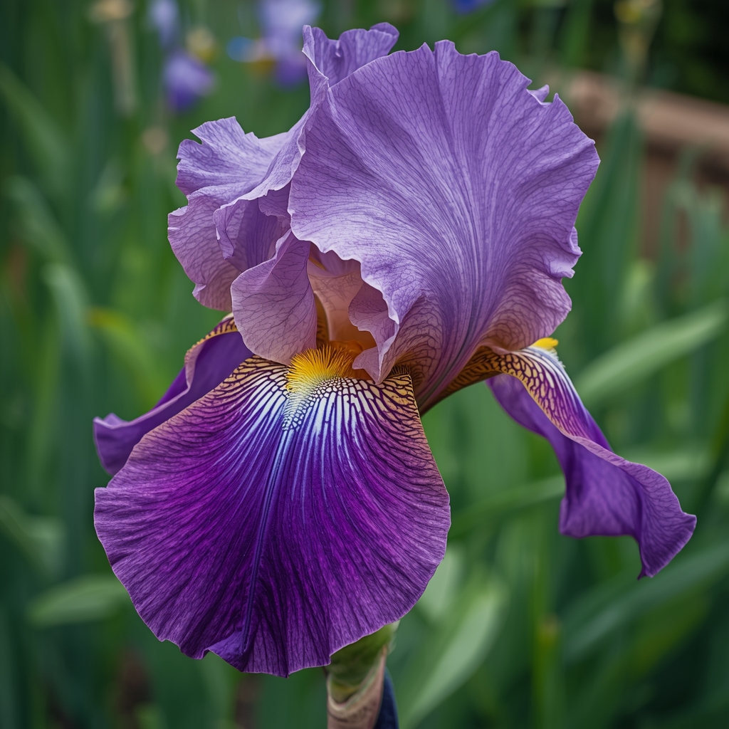 Prelepi iris u punom cvatu sa živopisnim laticama u vrtu