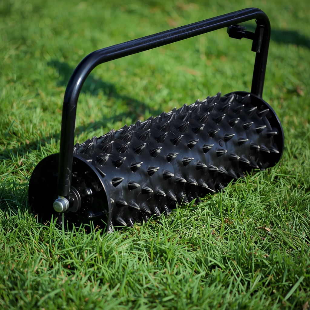 Ježasti valjak za aeraciju travnjaka u upotrebi