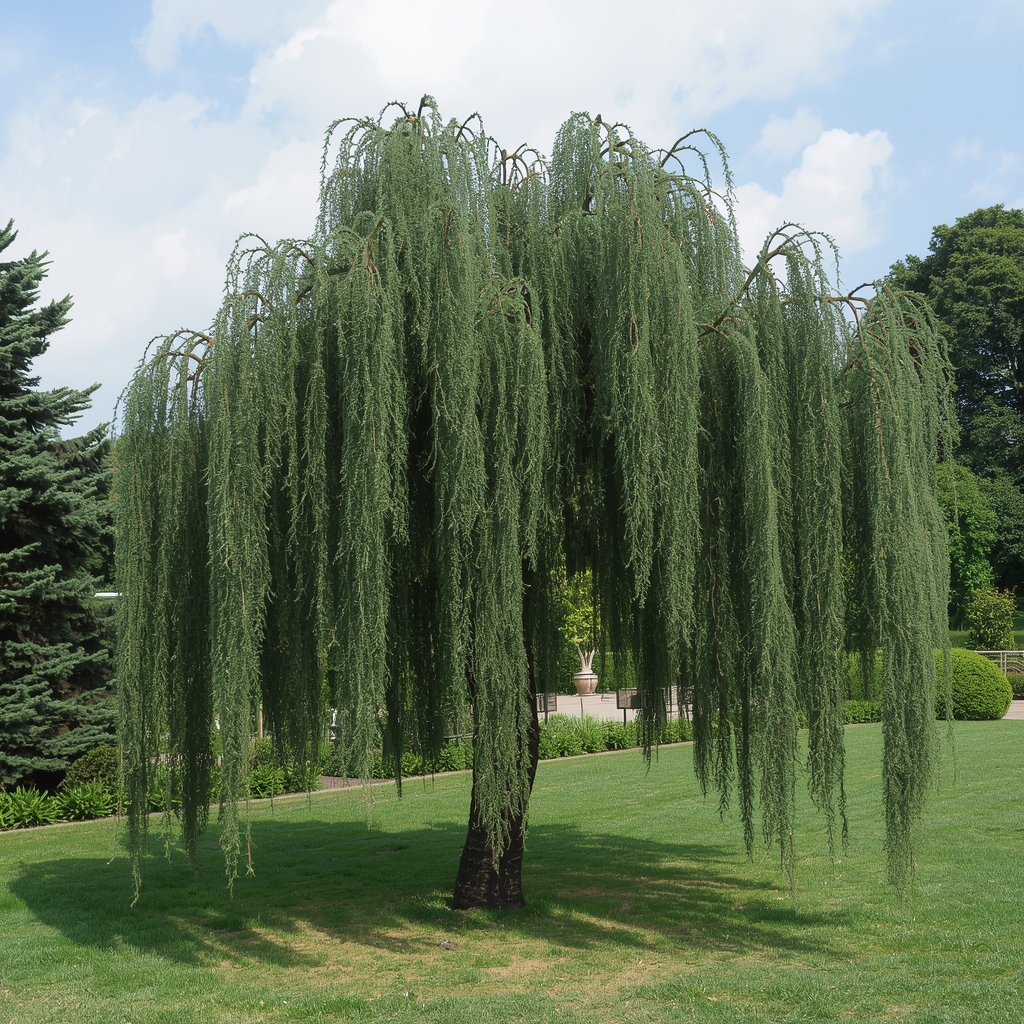 Žalosni Atlaski kedar sa visećim granama u dvorištu
